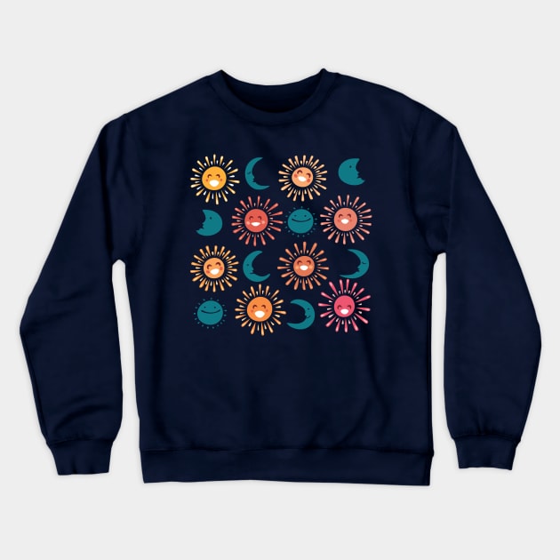 Smiling Suns and Moons Crewneck Sweatshirt by lauran